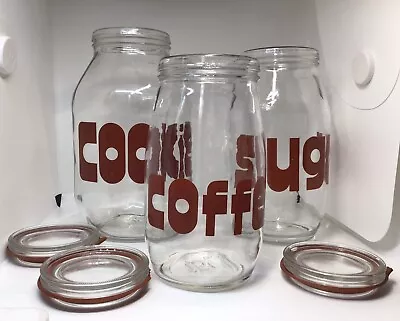 Vintage Clear Glass Canister Set Of 3 /Cookies Coffee And Sugar - 1970s • $30