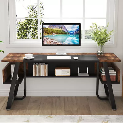 63  Large Office Computer Desk With Storage Shelf Rustic Study Writing Table • $181.22
