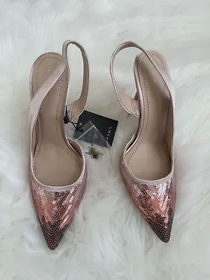 Zara Women Sequinned High Heel Slingback Shoes 5801/201 Size 6.5  EUR 37 NWT • $50