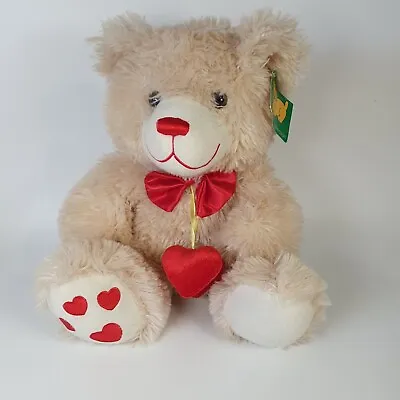Valentine's Teddy Bear  Red Hearts & Bow Plush Cuddly Soft Toy Teddy Bear 12  • £5.48