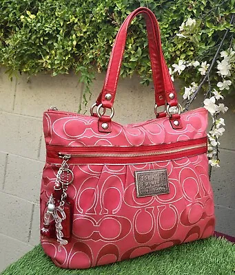 COACH Poppy 17890 RUBY RED Lurex Outline Glam Tote Shoulder Bag Purse Handbag • $99