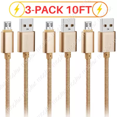 3Pack 10FT Braided Micro USB Cable Fast Charger Cord Long For Samsung Android LG • $11.88