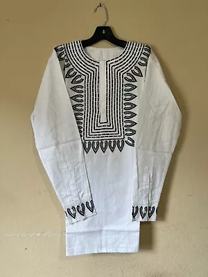 African Clothing For Men-Embroidered Dashiki M-7X Long Sleeve White • $39.99