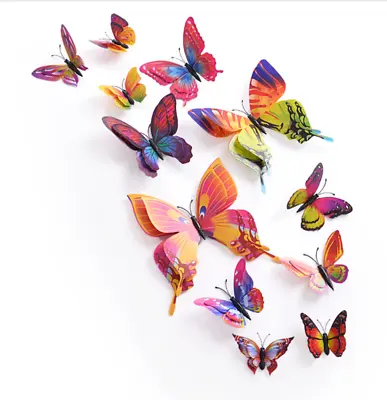 12pcs Colourful Butterfly Wall Stickers Decors Wall Art Wall Home Decorations UK • £3.49