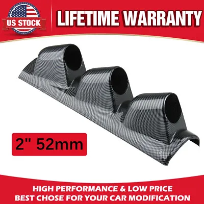 Car Carbon Fiber Look Pillar 3 Holes Triple Gauge Meter Mount Holder Pod 52mm • $18.59