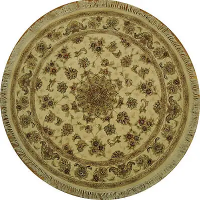 5' X 5' Ivory Fine Quality Wool&Silk Round Rug 20874 • $1276