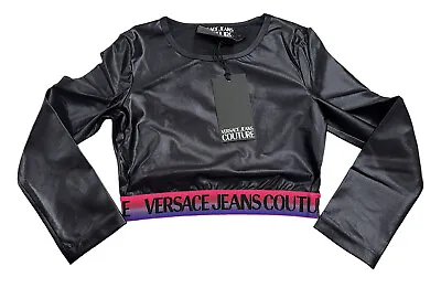 NEW Versace Jeans Couture Womens Knit Stretch Cropped Top Black Size 42 US 6 • $62.99