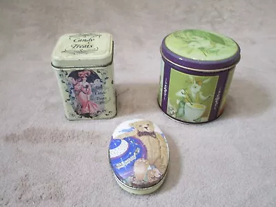 3 Vintage Candy Tins Box With Lids EASTER Bunny Rabbit Flowers Lady Treats • $9.99