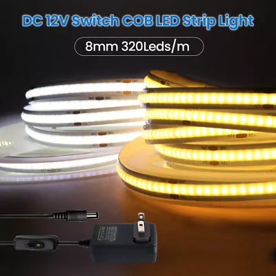 1M 5M 10M COB LED Strip 12V 320LEDs/M High Density Flexible FOB Led Tape Lights • $7.99