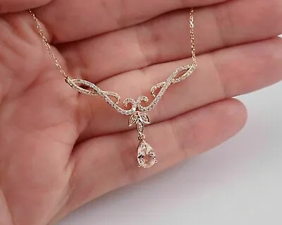 Women's Lovely Necklace 14K Rose Gold Plated 3Ct Pear Cut Lab Created Morganite • $83.99