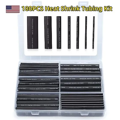 180PCS Heat Shrink Tubing Kit - 3:1 Ratio Adhesive Lined Marine Grade Wrap Black • $10.99