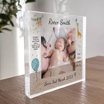 Personalised Baby Gift Photo Block Birth Details Nursery Decor Baby Boy Gifts • £9.99