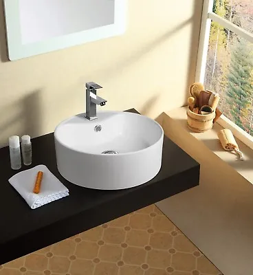 Modern Bathroom Counter Top Ceramic White Basin Cloakroom Gloss Wash Sink • £44.49