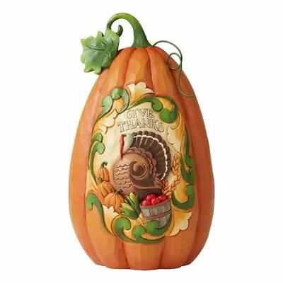 Jim Shore Thanksgiving Pumpkin 11.6  Tall GIVE THANKS Pumpkin  (FREE SHIPPING) • $74.99