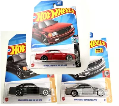 Hot Wheels '89 Mercedes-Benz 560 SEC AMG Red #82 2024 +2023 Black Silver -3pcs • $14.99