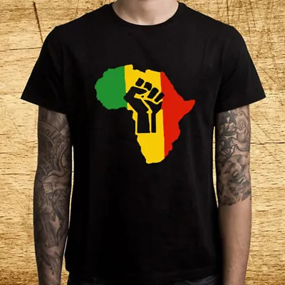 New Africa Rasta Reggae Logo Men's Black T-Shirt Size S-5XL • $17.99