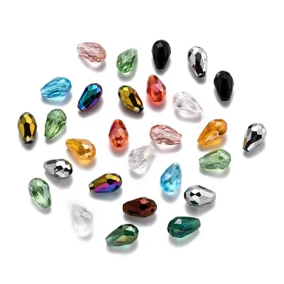 £3.99 • Buy 100 Faceted Tear Drop Glass Crystal Beads - Mixed Colours - 8mm - P00559