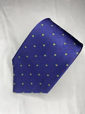 DUNHILL Tie Blue Flower Polka Dot Silk Made In England • $26.99