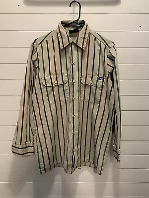 Dickies Long Sleeve Multicolor Work Shirt Medium Vintage Vertical Stripes USA • $16.95