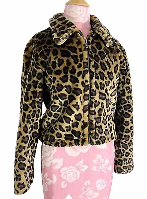 Vtg 90s Cherád Faux Fur Cheetah Leopard Coat Women's Size Medium Collared Zip • $92.50