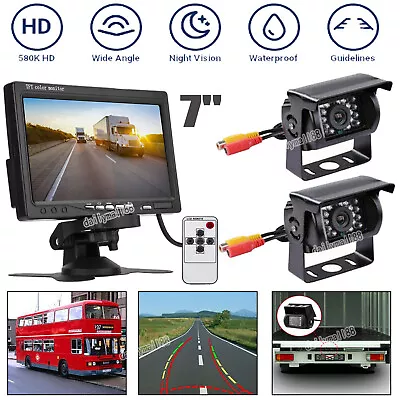 2x Rear View Reversing Camera Night Vision LED + 7  LCD Monitor For RV Van Truck • £43.11