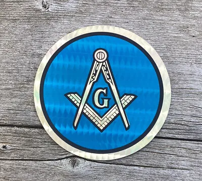 Vintage Prismatic Decal Masonic Square & Compasses 1980s 3” Prism Sticker NOS • $7