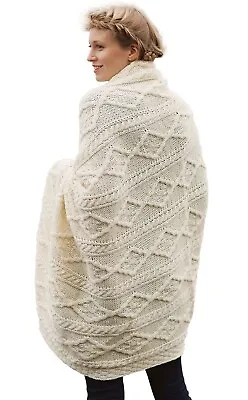 SAOL Irish Throw Blanket 100% Merino Wool Aran Cable Knitted White 40  X 60  • $91.20