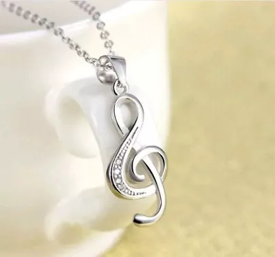 Beautiful Sterling Silver Musical Note Pendant .925 Womens Necklace Women's Gift • $26.95