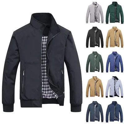 Men's Casual Full Zip Jacket Mens Business Stand Collar Fall Bomber Jackets • $42.05