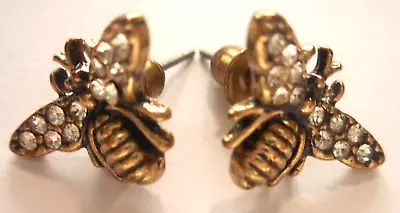 Vtg Adorable Tiny Brass Crystal Bumble Bee Pierced Stud Earrings 1  • $36.99