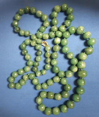 £0.99 • Buy Fab Long Vintage Chinese? Green Aventurine Necklace On Hand-knotted Cord