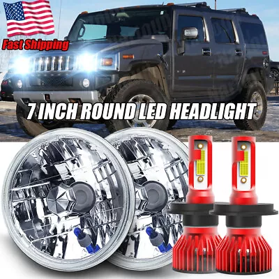 H6024 7  Round Glass Headlight Housing H4 Conversion Lights LOOK PAIR NEW • $90.99