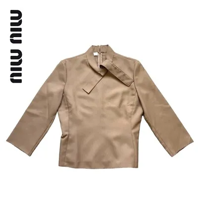 Vintage Miu Miu F/W2000 Beige Camel Tan Bow Neck Tie Blouse • $275