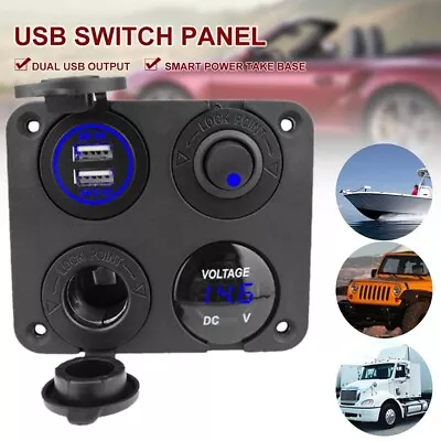 12V Switch Panel Car Cigarette Lighter Socket + Dual USB Port Charger +Voltmeter • $19.99