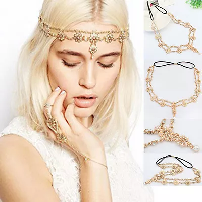 £4.69 • Buy Womens Pearl Rhinestone Head Chain Jewelry Headband Head Piece Hair Band