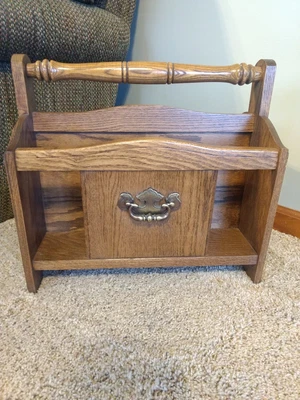 $29.90 • Buy SOLID OAK MAGAZINE RACK STAND HEAVY SOLID Newspaper Books Albums Handle