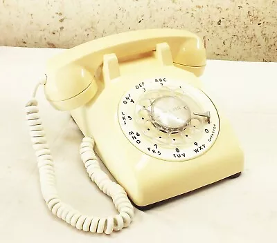 Vtg Beige Cream White Rotary Dial Corded Desk Telephone Phone Retro 1980s • $32.99