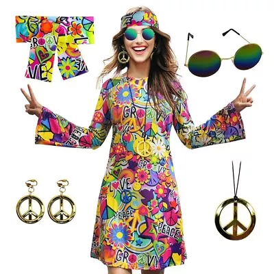 5pcs Set 60s 70s Women Hippie Costume Accessories Hippie Disco Dress Halloween • $32.99