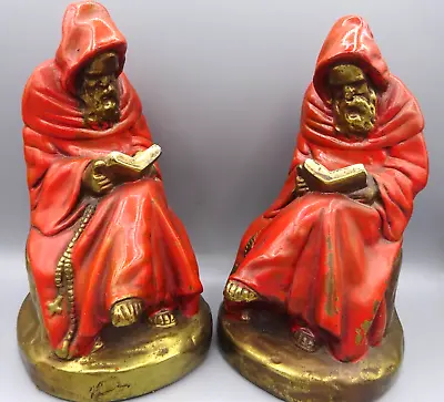 Matching Pair Antique Marion Bronze Franciscan Monk Bookends - Red - 1920's/30's • $55