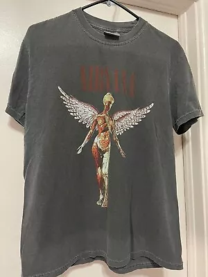Nirvana In Utero Angel Band T-Shirt Rock Tee Size Medium Charcoal Gray Vintage • $32