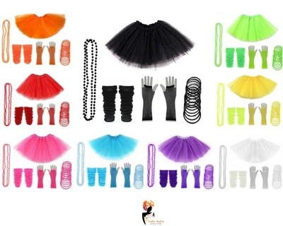 £8.92 • Buy 5pc 80s NEON FANCY DRESS COSTUMES Set Tutu Skirt Leg Warmer Gloves Beads Hen