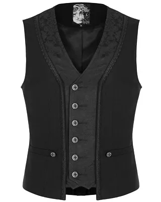 Punk Rave Mens Dark Gothic Spliced Jacquard Waistcoat Vest • $126.28