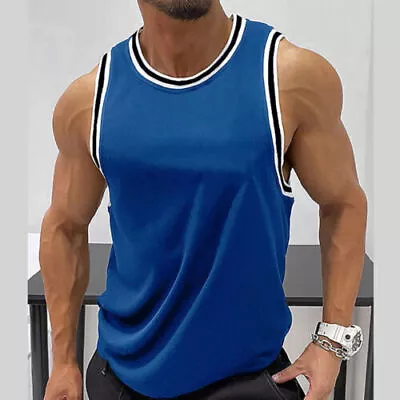Mens Muscle Gym Vest Racer Back Tank Vest Training Basketball Jersey T-Shirt Top • £9.49