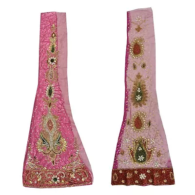 Sanskriti Saskriti Vintage Combo Of Design Pink Net Mesh Fabric Hand Beads Craft • $24.99