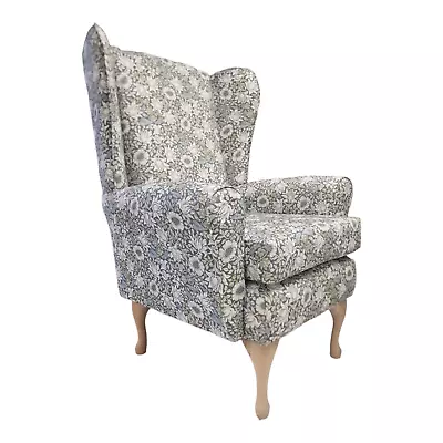 Accent Wing Back Queen Anne Chair - William Morris Design Fabric Mallard Dove • £525