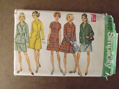 Vintage Simplicity Sewing Pattern 8452 Short Dress Coat Jacket Size 14 Bust 36 • $9.99