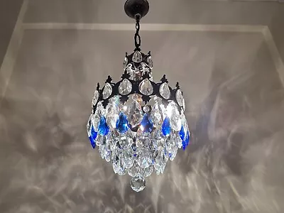 Antique / Vintage Crystals & Brass Chandelier Ceiling Lamp Lighting Fixtures • $425