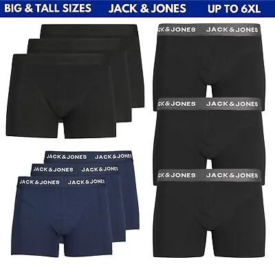 Mens Trunks Boxer Shorts 3 Pack Jack & Jones Big & Tall Boxers Underwear XL-6XL • £16.99