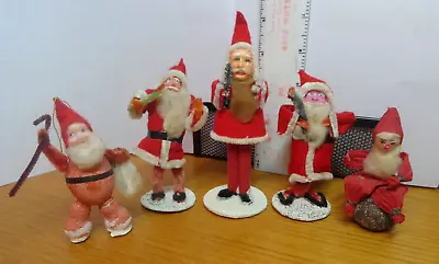 5 Vintage Felt Cotton Beard Santa Claus Clay Celluloid Face Figure Christmas Lot • $110