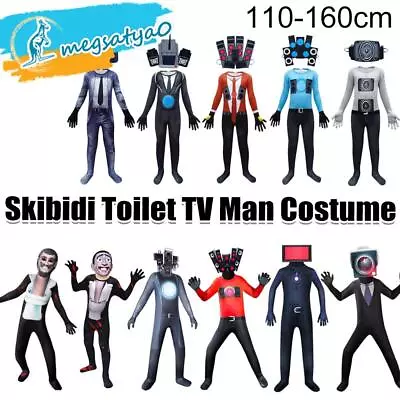 Kid Skibidi Toilet TV Man Costume Jumpsuit Mask Halloween Party Cosplay Outfit • $28.40